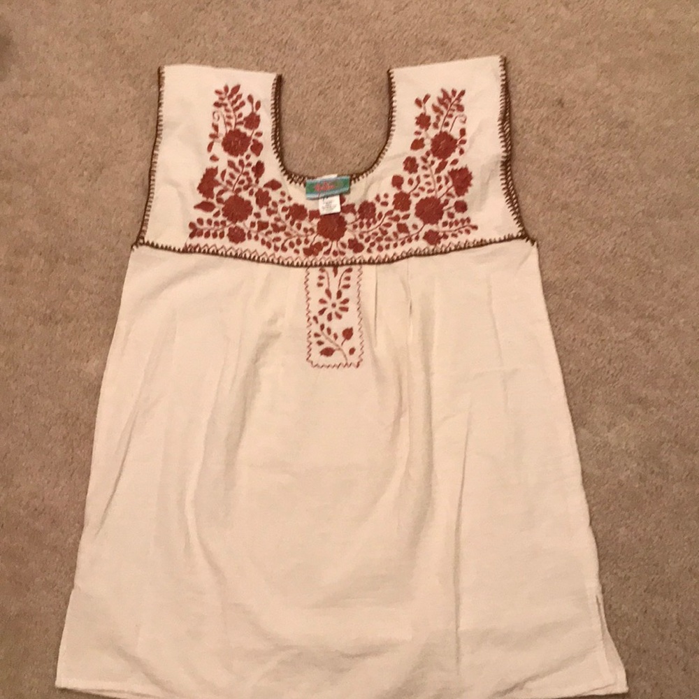 Nativa Burnt Orange & Cream linen top from Mexico